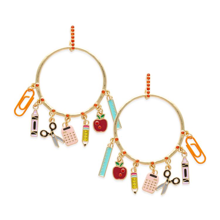 School Supplies Charm Hoop Earrings