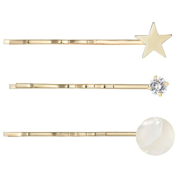 Roman Gold-Tone CZ/Pearl/Star Hair Pins - Set of 3 - image 