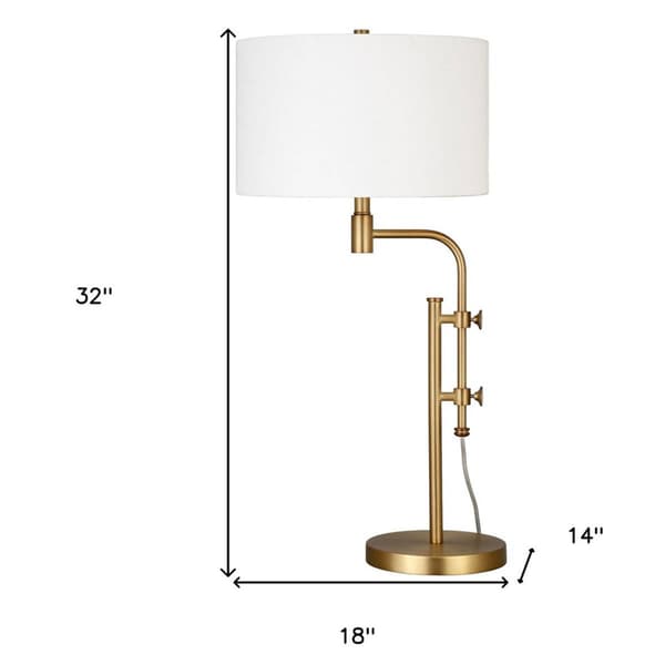 HomeRoots 32in. Brass Metal Adjustable Table Lamp