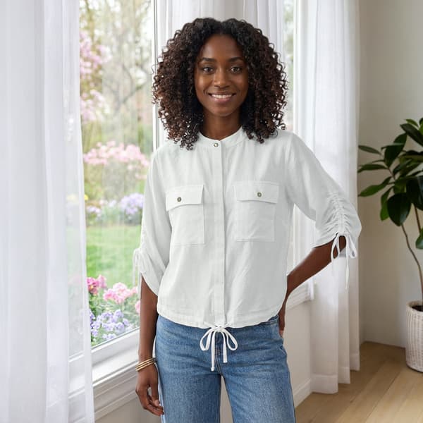 Womens Nicole Miller 3/4 Scrunch Tie Sleeve Two Pocket Blouse - image 