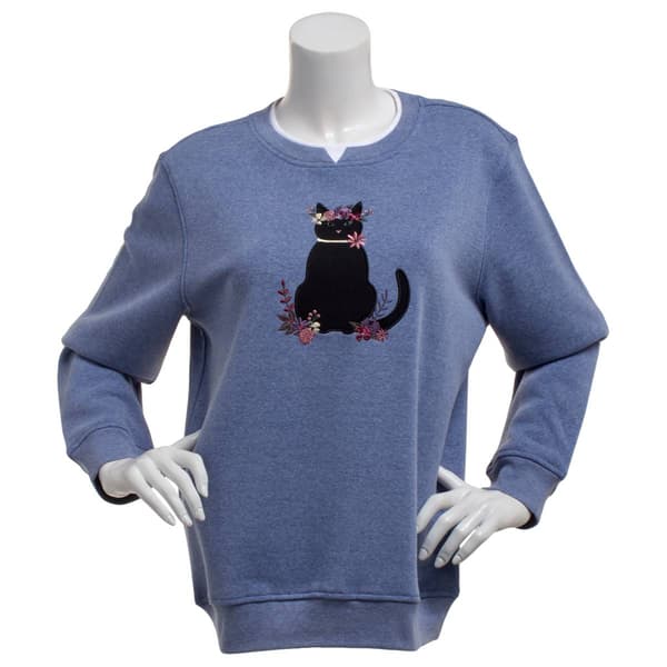 Plus Size Hasting & Smith Cat & Floral Fleece Sweatshirt