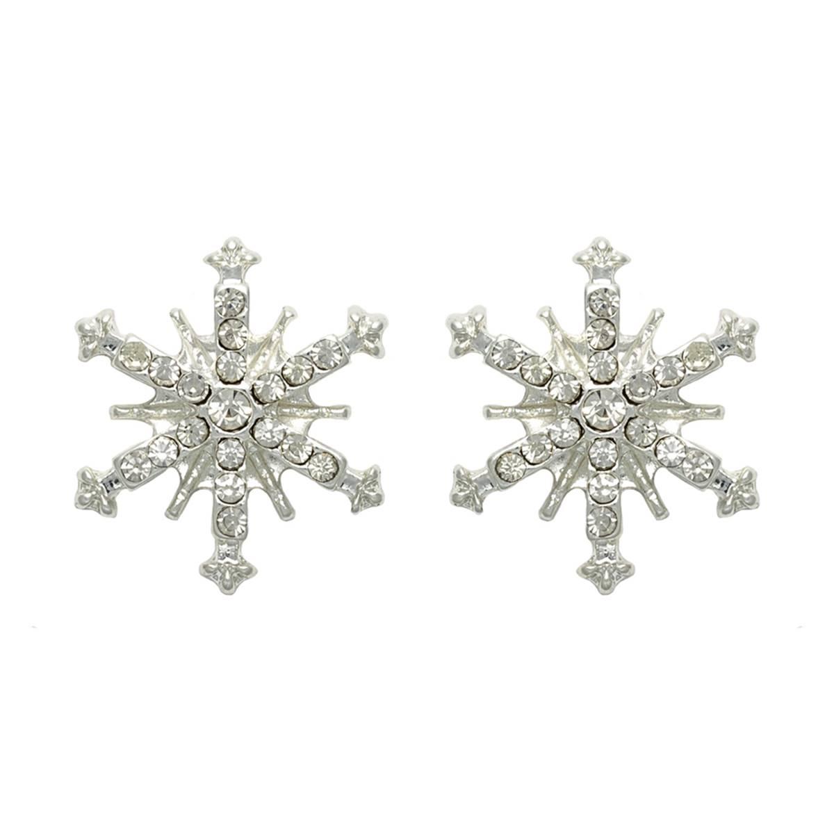 Crystal Stone Silver Snowflake Earrings