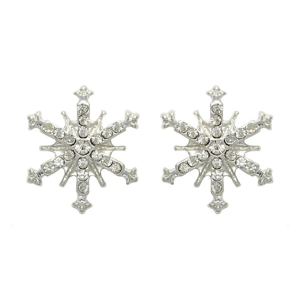 Crystal Stone Silver Snowflake Earrings - image 