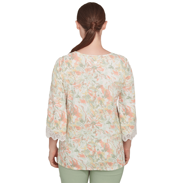 Womens Ruby Rd. Tropical Oasis Floral Lace Watercolor Blouse