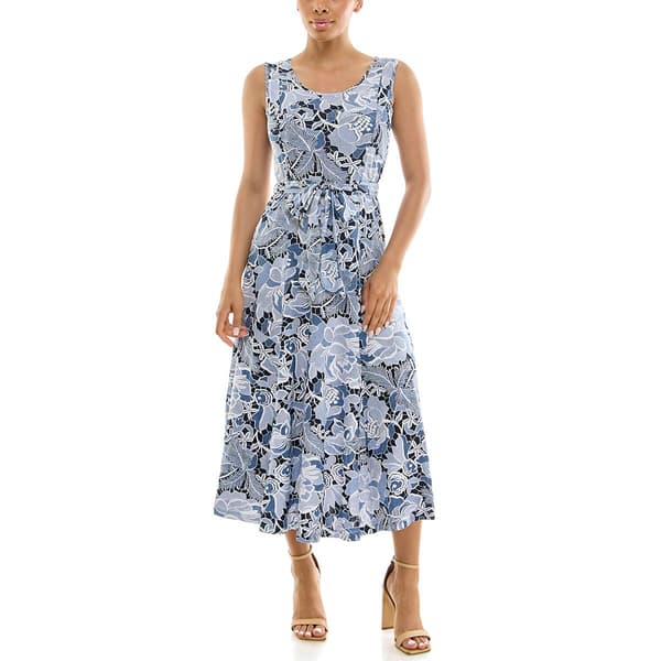 Plus Size Nina Leonard Sleeveless Floral Midi Fit & Flare Dress