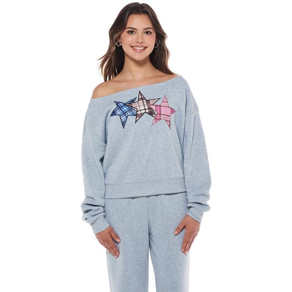 Juniors No Comment Fleece Applique Off The Shoulder Sweatshirt - image 