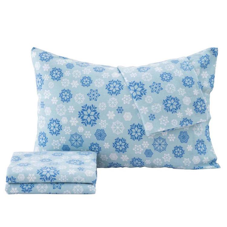 Freshfolds Cotton Blue Snowflake Winter 4pc. Flannel Sheet Set