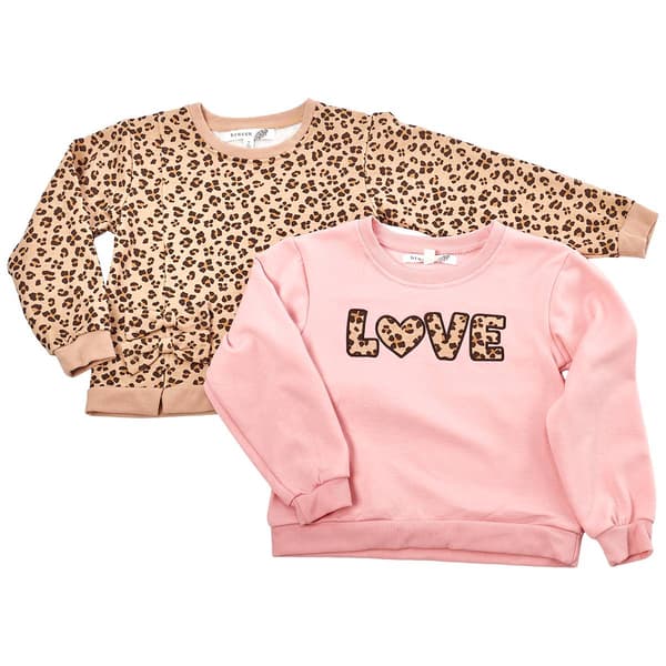 Girls (7-16) BTween® 2pk. Leopard/Love Fleece Lined Sweatshirt