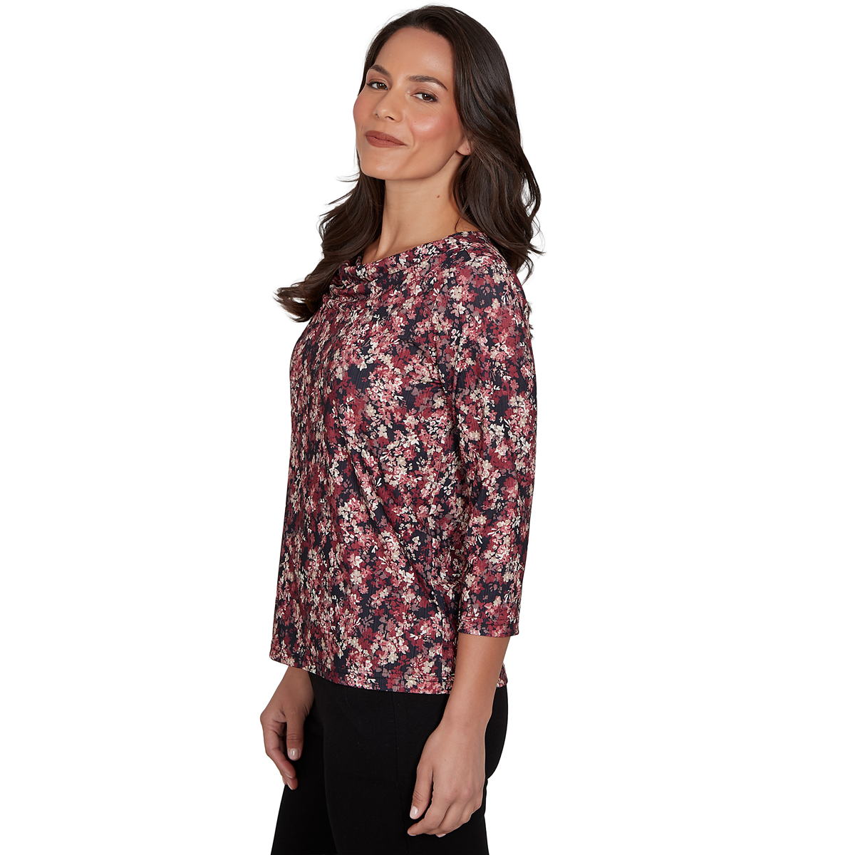 Womens Emaline Key Items 3/4 Sleeve Cowl Neck Floral Blouse
