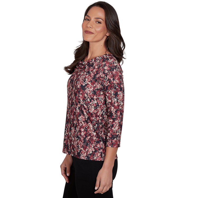 Womens Emaline Key Items 3/4 Sleeve Cowl Neck Floral Blouse