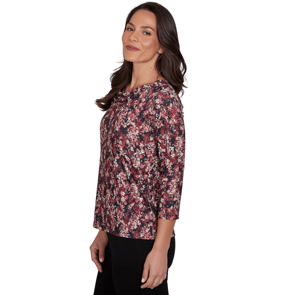 Womens Emaline Key Items 3/4 Sleeve Cowl Neck Floral Blouse