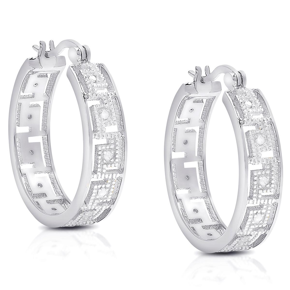 Accents by Gianni Argento Silver Diamond Greek Key Hoop...