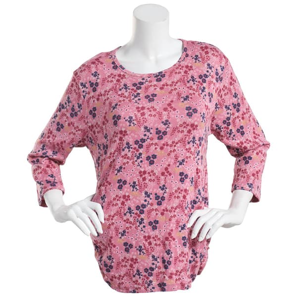 Womens Bonnie Evans Floral Print 3/4 Sleeve Hacci Top - image 