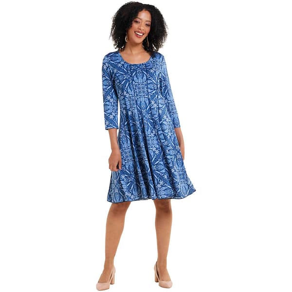 Womens Sami & Jo 3/4 Sleeve Paisley Pintuck Panel Shift Dress - image 