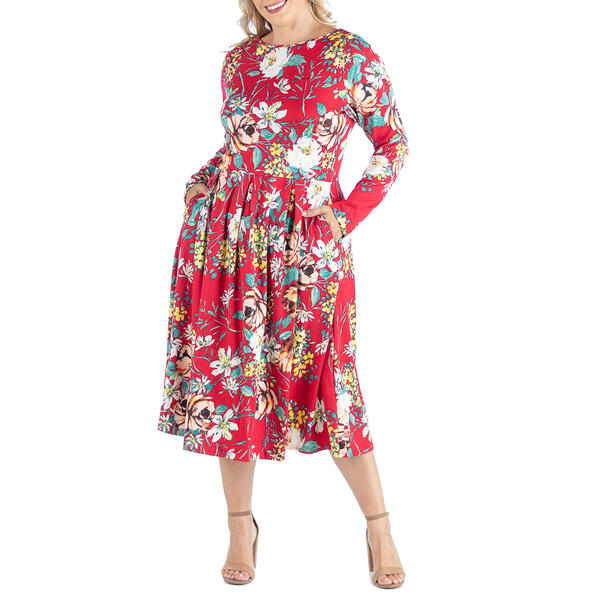 Plus Size 24/7 Comfort Apparel Floral Fit & Flare Dress - image 