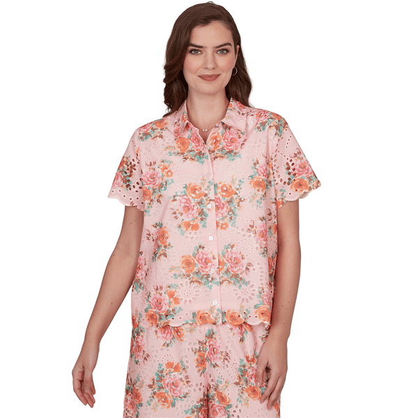 Womens Ruby Rd. Renaissance Romance Scallop Floral Blouse