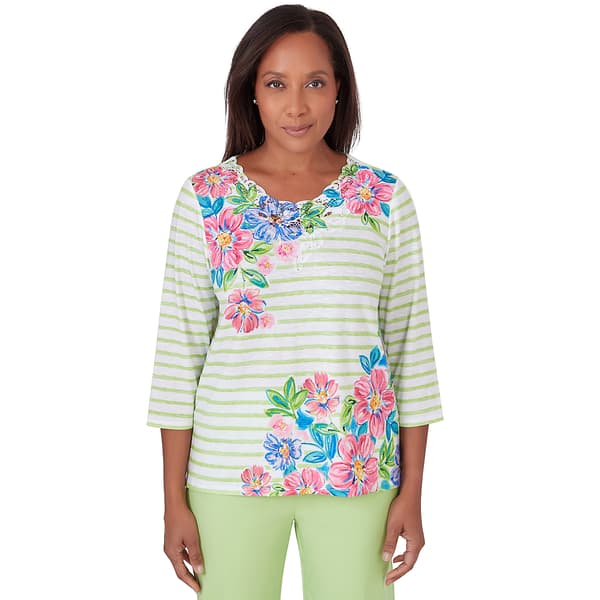 Womens Alfred Dunner Miami Beach Stripe Floral Tee - Boscov's