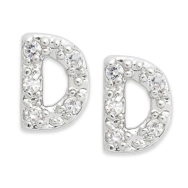Sterling Silver Cubic Zirconia D Initial Stud Earrings - image 