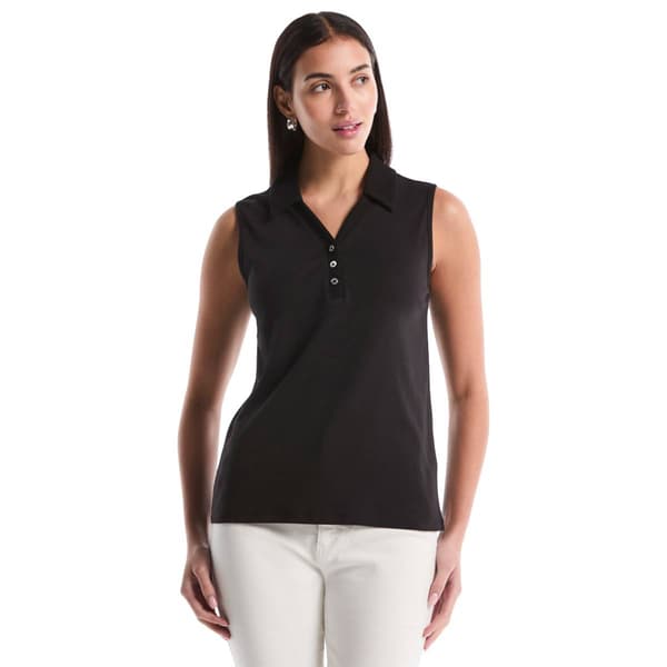 Womens Rafaella Sleeveless Ribbed Collar Polo Top