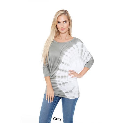 Womens White Mark Banded Dolman Side Tie Dye Top