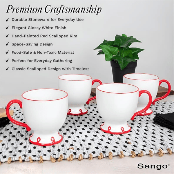 Sango Splash of Cheers 16oz. Red & White Coffee Mugs - Set of 14