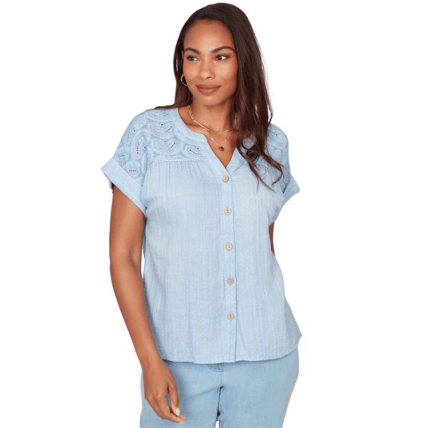 Womens Ruby Rd. French Riviera Short Sleeve Paisley Blouse - image 