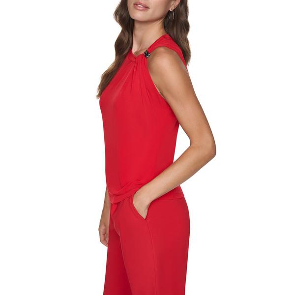 Womens DKNY Sleeveless Solid Asymmetrical Neck Blouse