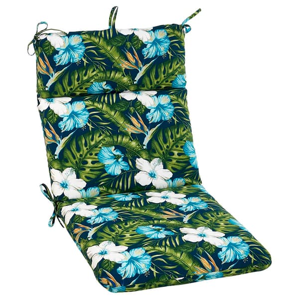 Jordan Manufacturing Floral High-Back Chair Cushion - Navy/Aqua - image 
