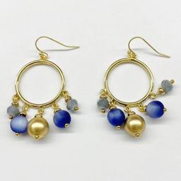 Ashley Cooper(tm) Blue & Gold Beaded Hoop Drop Earrings