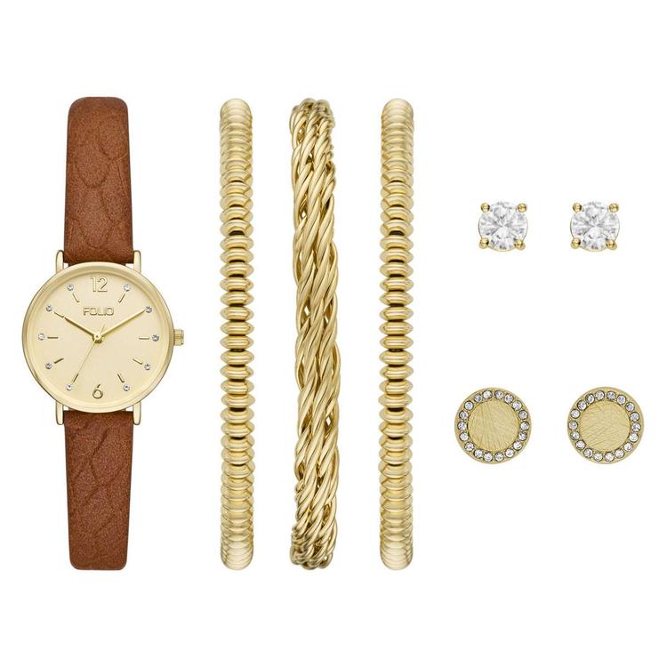 Womens Folio Gold-Tone Three Hand Watch Gift Set - FMDFL2052