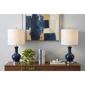 HomeRoots 22in. Navy & Silver Gourd Bedside Lamps - Set of Two - image 2