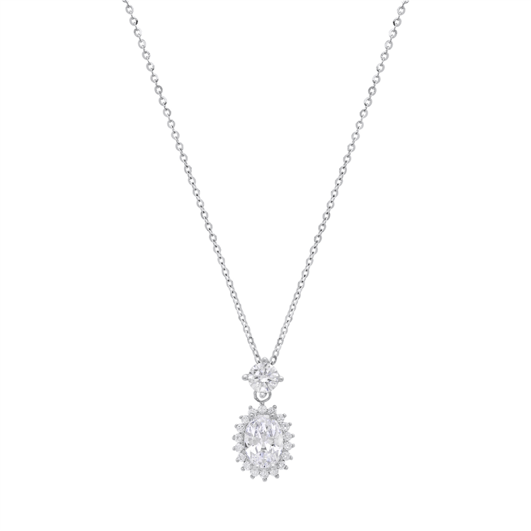 Saffron 2ctw. Moissanite Diamond Oval Halo Drop Necklace
