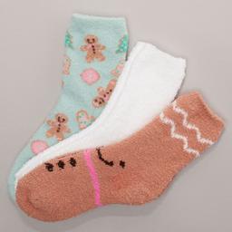 Girls 3pk. Fuzzy Babba Gingerbread Crew Socks