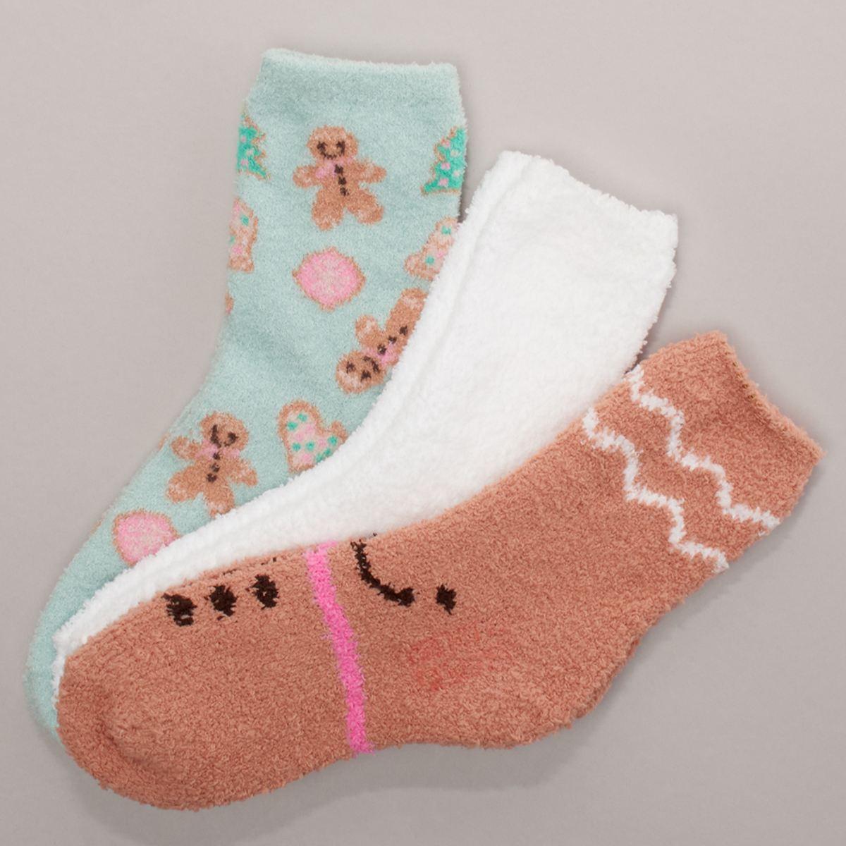 Girls 3pk. Fuzzy Babba Gingerbread Crew Socks