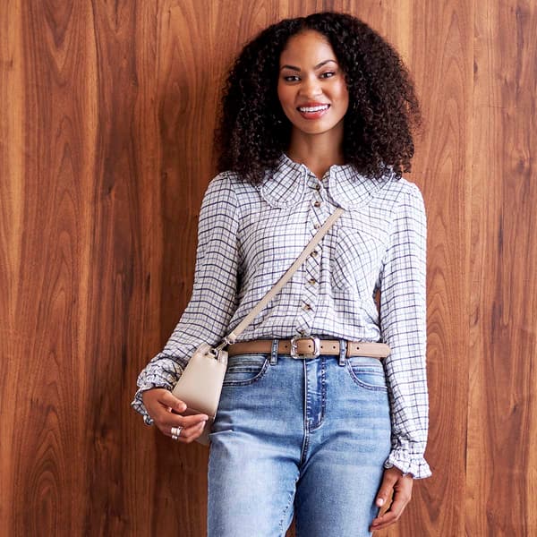 Womens Architect&#40;R&#41; Long Sleeve Plaid Peter Pan Collar Shirt - image 