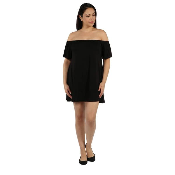 Plus Size 24/7 Comfort Apparel Off the Shoulder Mini A-Line Dress - image 