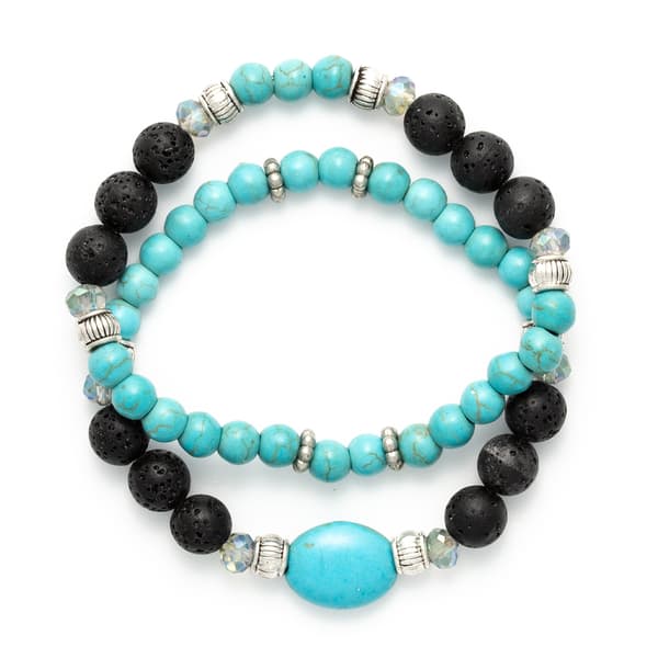 Turquoise & Black Lava Beaded 2pc. Stretch Bracelet Set - image 
