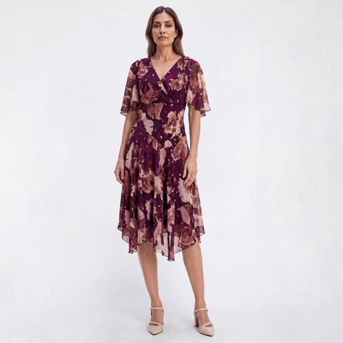 Womens Rabbit Rabbit Rabbit Flutter Sleeve Abstract A-line Dress