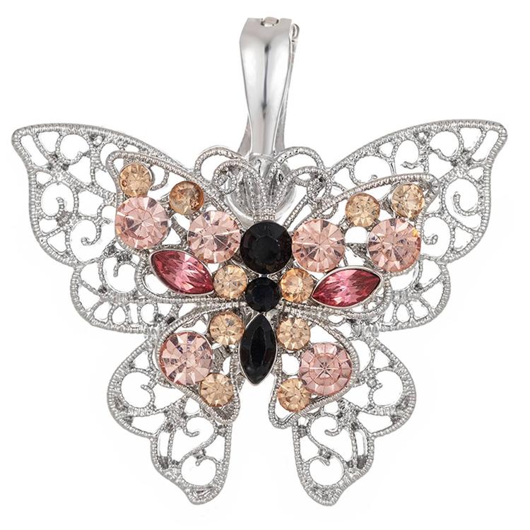 Wearable Art Silver & Pink Filigree Butterfly Enhancer Pendant