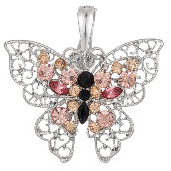 Wearable Art Silver & Pink Filigree Butterfly Enhancer Pendant - image 