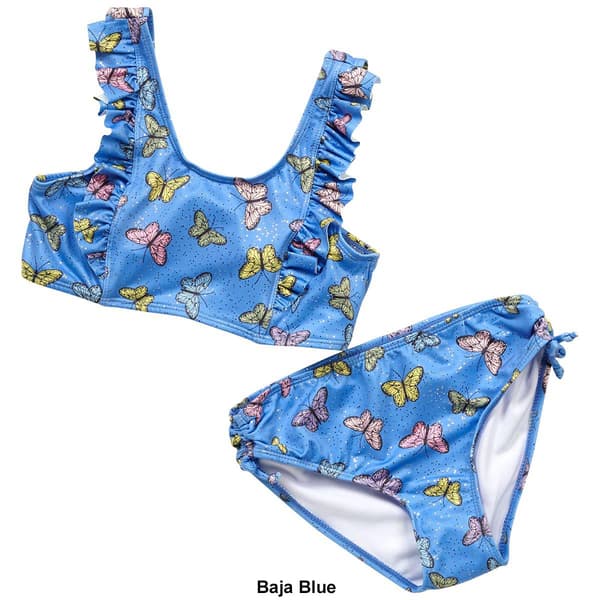Girls &#40;7-16&#41; Pink Platinum&#174; 2pc. Ruffle Butterfly Bikini Swim Set