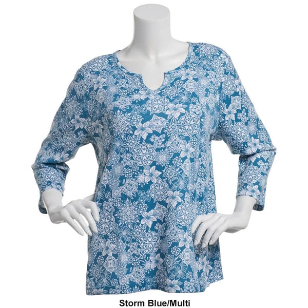 Petite Hasting & Smith 3/4 Sleeve Floral Split Neck Tee