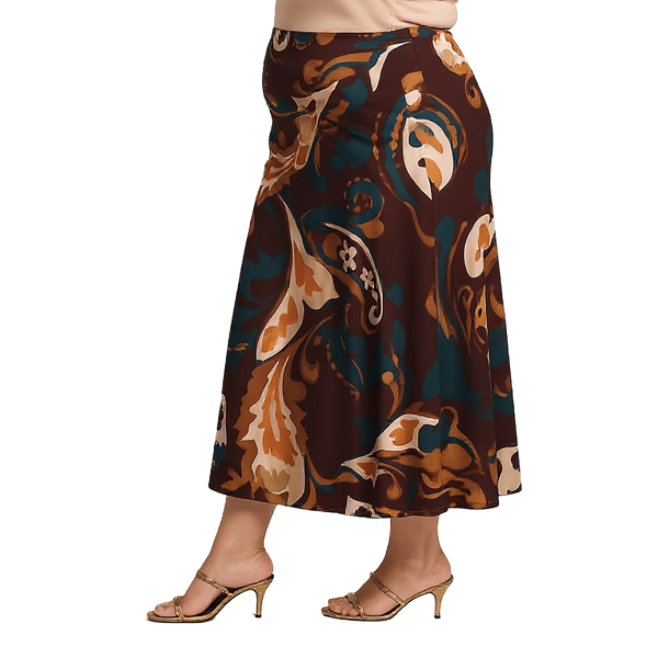 Plus Size 24/7 Comfort Apparel Brown Print Maxi Skirt