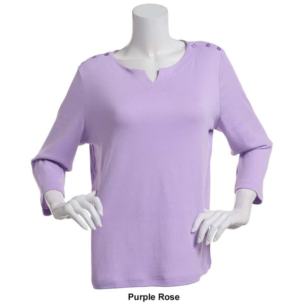 Womens Hasting & Smith 3/4 Sleeve Split Neck Faux Button Tee