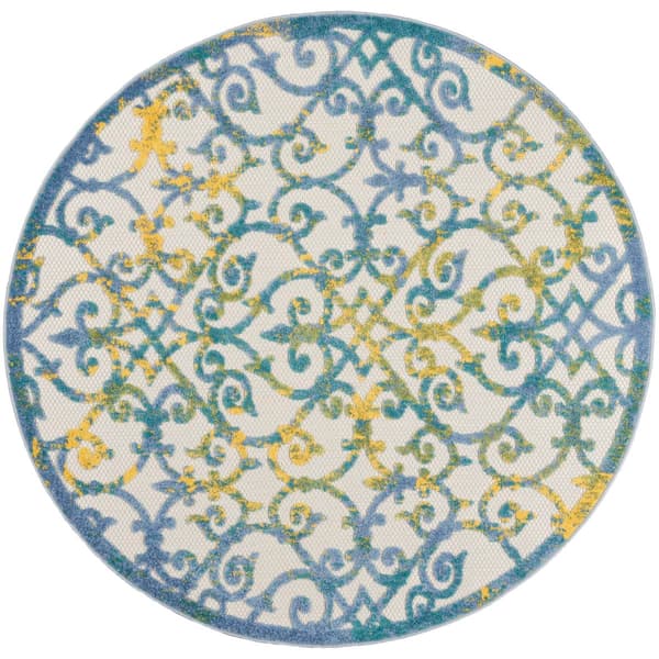Nourison Aloha Scroll Print Indoor/Outdoor Round Rug