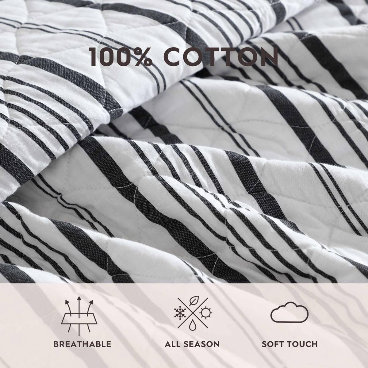 Laura Ashley Stripe Perfection Cotton Reversible Quilt Set
