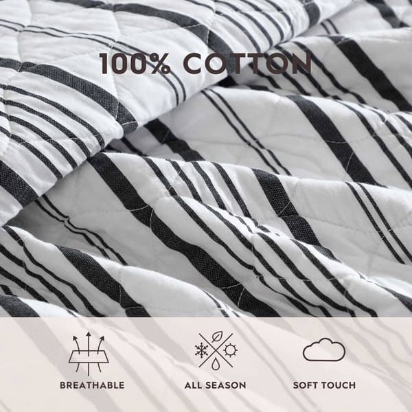 Laura Ashley Stripe Perfection Cotton Reversible Quilt Set