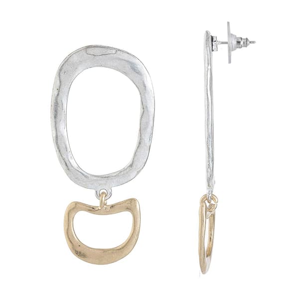 Bella Uno Two-Tone Oval Hammered Dangle Post Earrings - image 