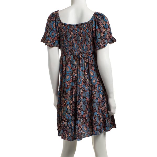 Juniors Angie Short Sleeve Lace Trim Gauze Tier Dress