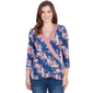Plus Size Ruby Rd. Indigo Go Ikat Floral Puff Print Surplice Top - image 1